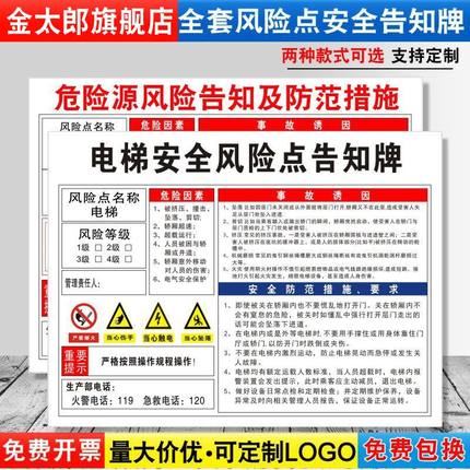 电梯安全风险点告知牌卡危险源预防措施工厂消防生产车间标识牌标志标示指示警告标语提示贴警示牌定制FXD19