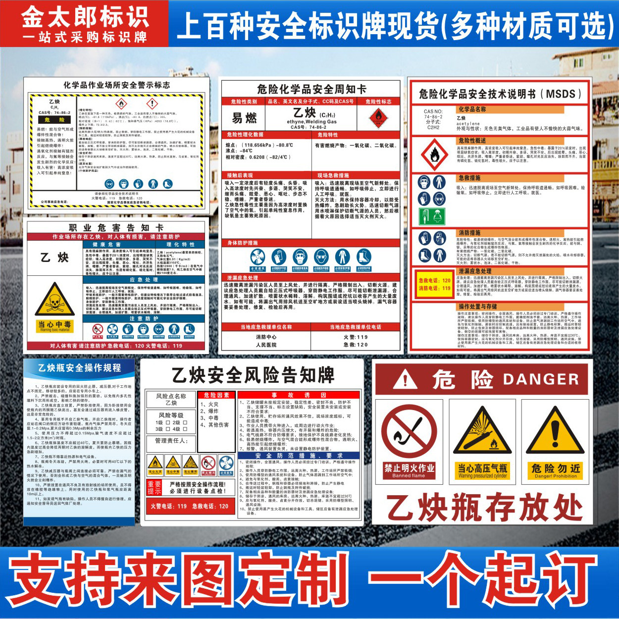 乙炔职业病危害告知卡安全标识牌