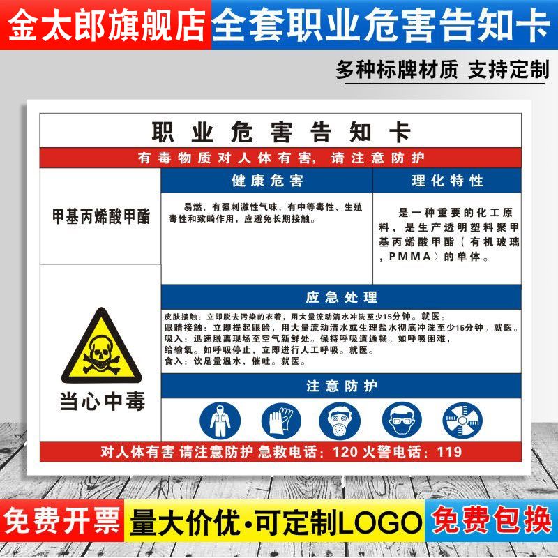 甲基丙烯酸甲酯职业病危害告知牌卡卫生当心中毒消防安全周知危险废物化学品车间标识提示警示标志定制GZD173
