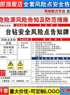台钻安全风险点告知牌卡危险源预防措施机械机器设备操作标识牌标志警告提示警示牌定制FXD83