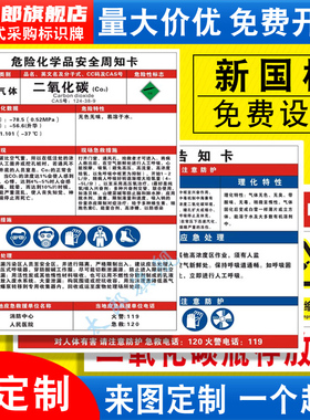 二氧化碳危险化学品安全周知卡氧氢氮气混合气体MSDS职业病危害告知牌气瓶存放处风险点标识警示牌提示定制QT