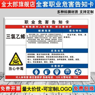 三氯乙烯职业病危害告知牌卡卫生当心中毒消防安全周知危险废物化学品工厂车间标识提示贴警示标志定制GZD125