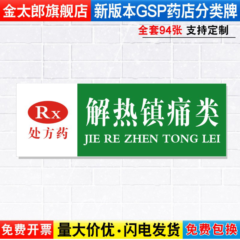 解热镇痛类处方药药店药品分类分区标识牌药房分组药柜分区域GSP认证标签贴纸标贴标语标志提示牌子YP1-47