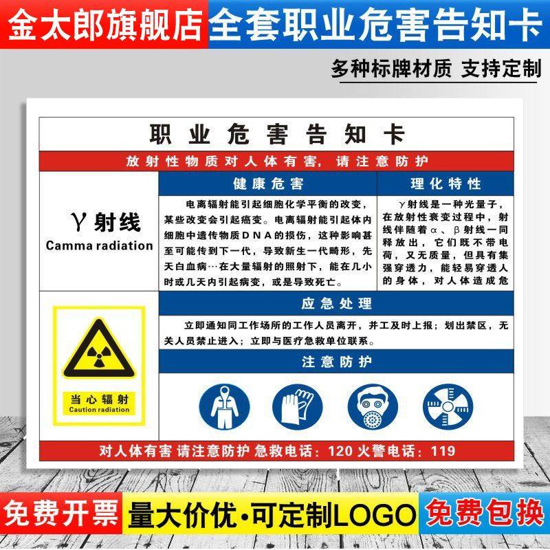 射线职业病危害告知牌卡卫生消防安全周知危险废物化学品工厂车间标识
