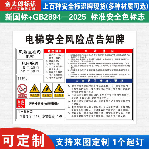 电梯机房安全风险点告知牌卡危险