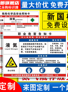 液氮职业病危害告知卡危险化学品安全周知卡二氧化碳混合气体MSDS气瓶存放处风险点标识标志警示牌提示定制QT