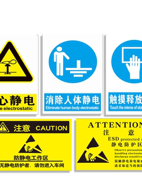 当心注意防止静电标识牌警示贴纸