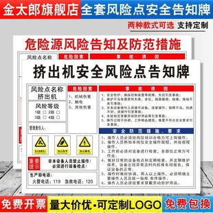 挤出机安全风险点告知牌卡危险源预防措施机械设备操作标识牌标志标示指示警告机器提示贴纸警示牌定制FXD67