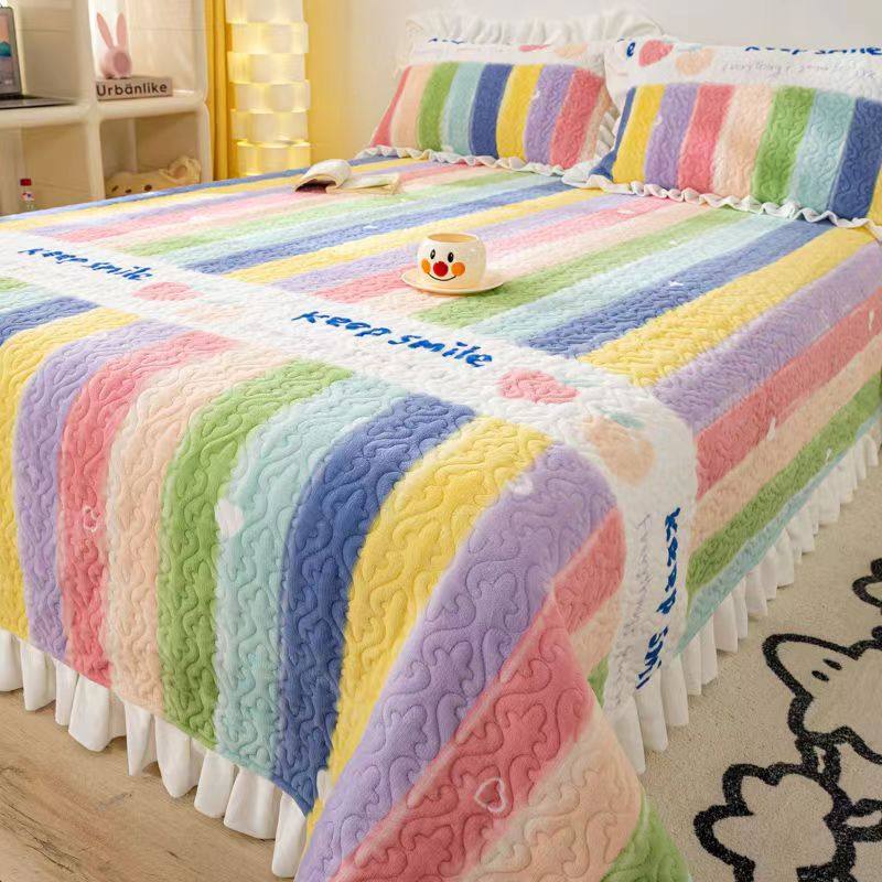 牛奶绒床盖三件套公主风冬季保暖夹棉防滑床盖双人床单四季通用,床上用品,床盖,淘宝优惠券,粉丝福利购,淘宝优惠卷