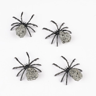 天然秘鲁黄铁矿石毒蜘蛛八角合金仿真昆虫玩具动物模型标本墙挂件