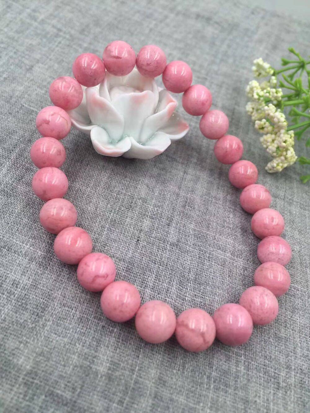 实拍纯天然蔷薇石手链 桃花粉8/10/12mm饰品女 手串 很美丽