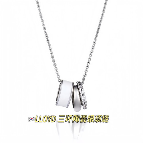 韩国LLOYD三环白陶瓷银项链925纯银三环小蛮腰项链