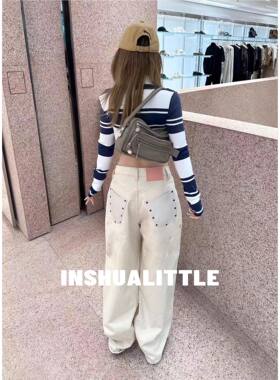 icc 03/26 街头潮人！26s新款口袋拼色涂鸦做旧牛仔裤长裤