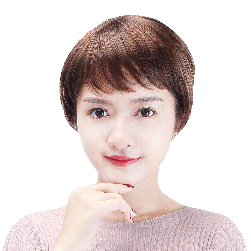 娇滴滴斜刘海短款手织假发套