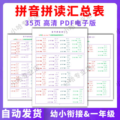 上册23衔接自然训练电子版汇总表拼读一年级拼音小学语文拼读幼小