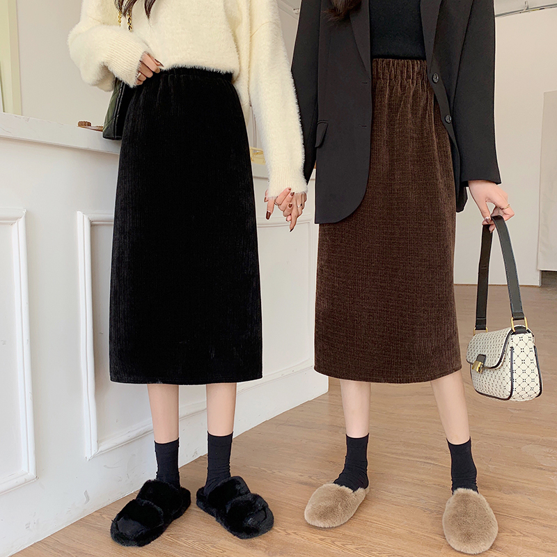 Real shot 2021 spring Korean high waist split thin black skirt women's versatile A-line medium length skirt