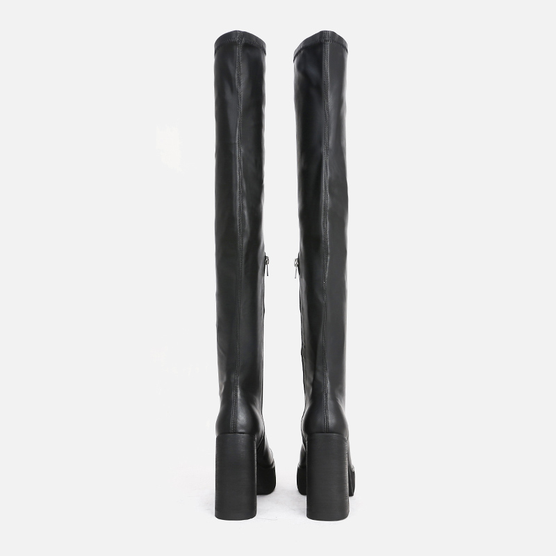 过膝英伦风防水长筒粗跟大腿靴