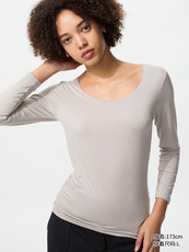 теплая пижама uniqlo女装heattech u领t恤/8分袖保暖衣秋衣内衣秋冬新款478934