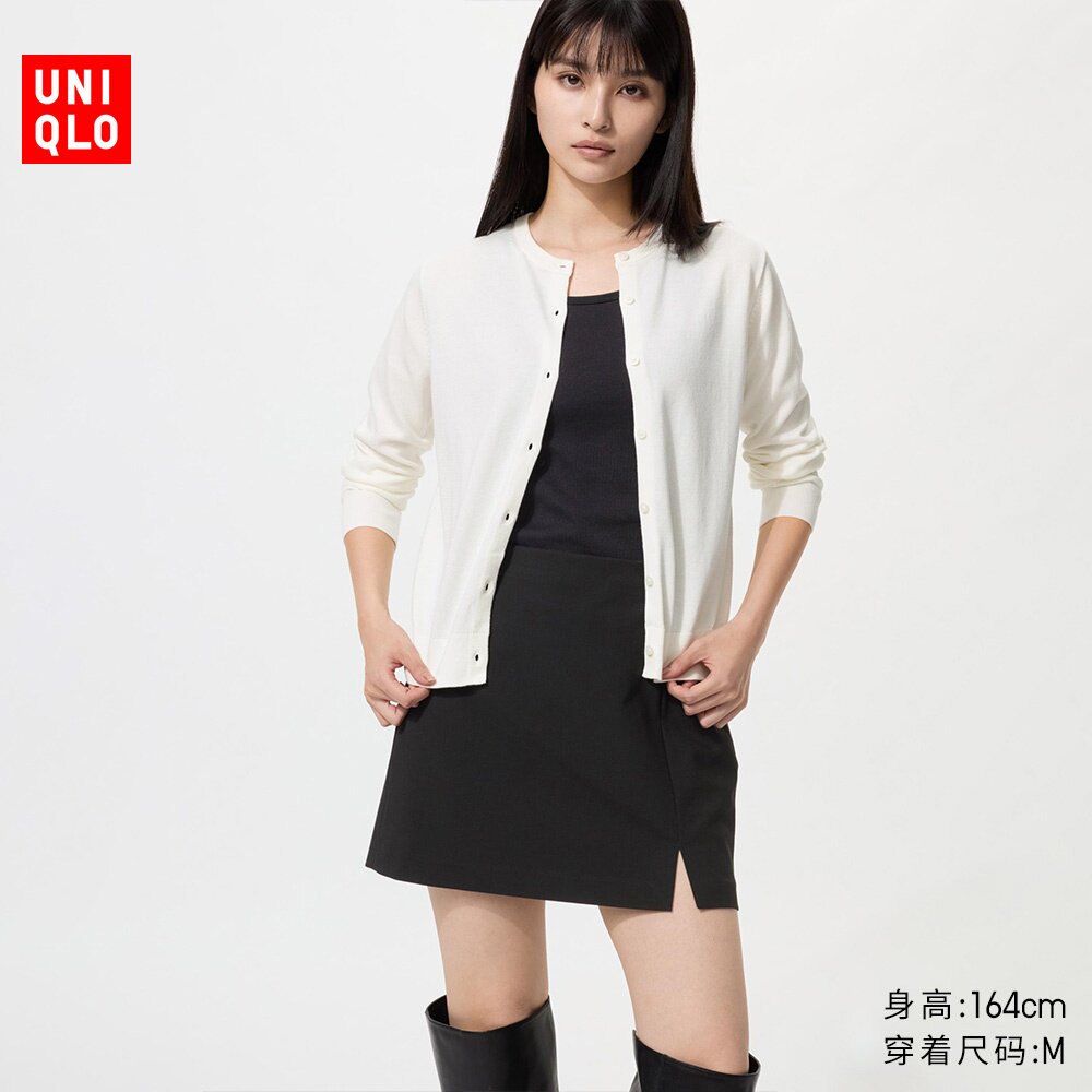 棉莫代尔混纺圆领针织开衫优衣库女装/毛衣毛衫外套482977