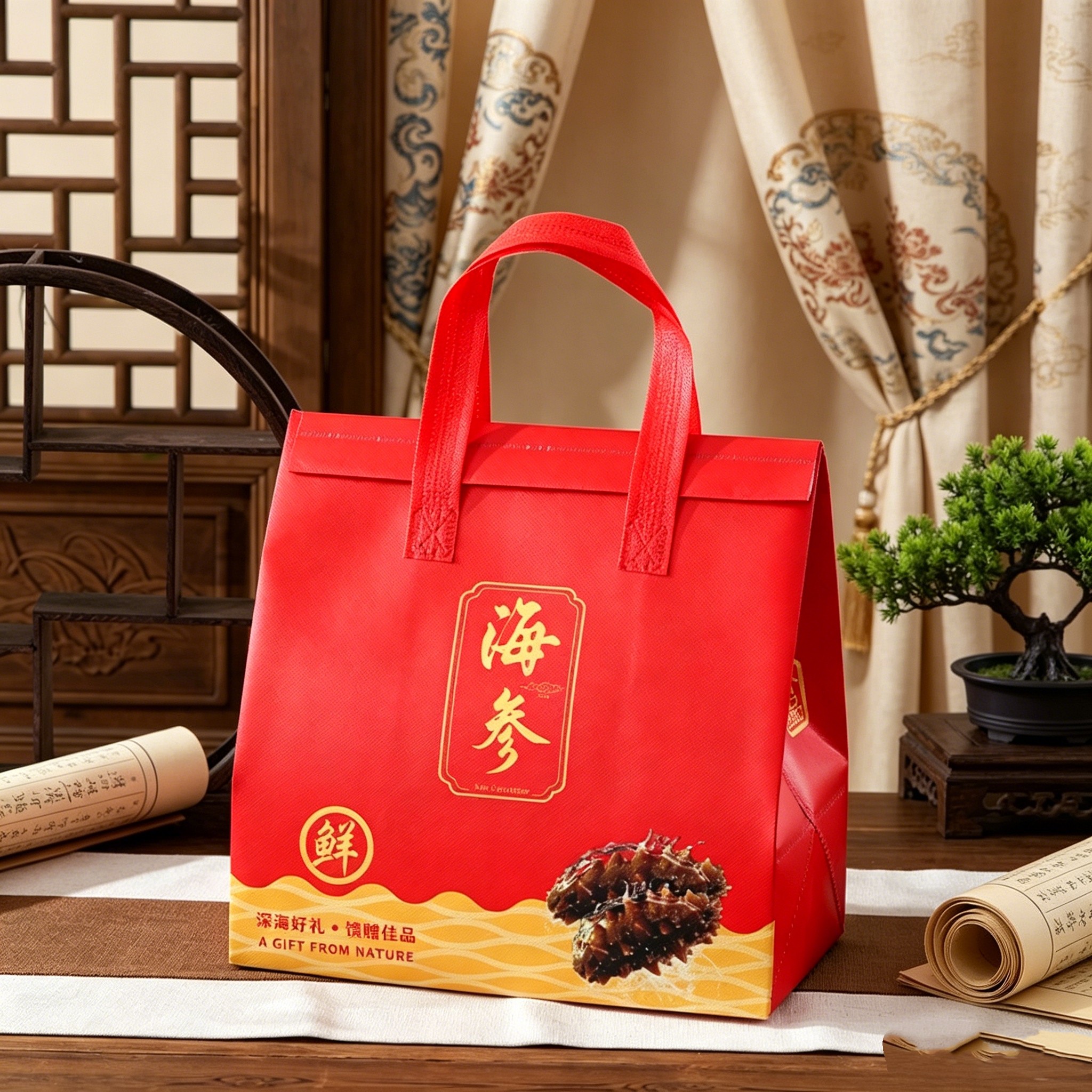 红色海参铝箔保温袋鲜食即食海参礼品包装袋保冷袋冷藏袋手提礼袋