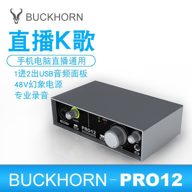 Buckhorn/跳羚PRO12外置声卡套装USB电脑录音K歌喊麦手机直播ASIO