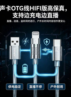 AINMC T9声卡OTG连接线边充电边直播适用苹果6-17安卓全系HIFI版