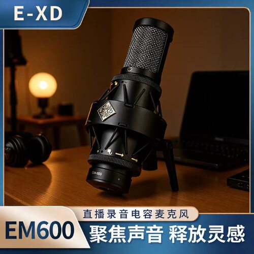 EXD EM600大振膜电容麦克风网红K歌直播录音手机电脑声卡话筒套装