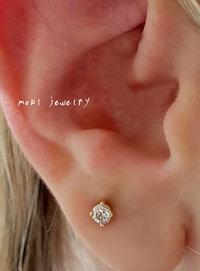 超闪耳骨钉软骨耳钉女夏纯银小众耳环养耳睡觉免摘s925耳饰高级感