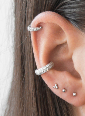 耳骨环纯银气质耳钉独特耳蜗环有耳洞满钻耳圈精致高级感粗款耳扣
