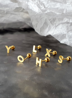 螺丝拧扣字母小耳钉s925纯银软骨耳屏个性小众秋冬单只