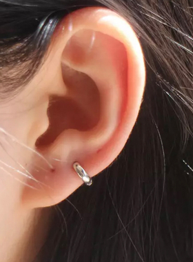 6mm/8mm内径款耳扣925纯银耳骨环宽面小耳圈银色耳骨钉小耳环耳饰