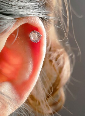 925纯银螺丝拧扣耳钉ins女耳骨钉锆石钻双头耳骨钉睡觉洗澡不用摘