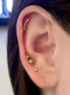 4件套通体纯银螺丝拧扣皓石耳骨钉ins迷你圆珠叠戴耳屏钉高级感女