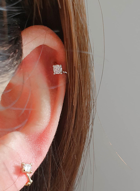 纯银细耳圈s925气质耳骨环女精致锆石耳扣简约耳饰小圈圈耳钉耳环