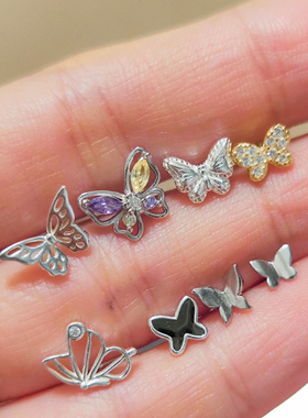 蝴蝶耳钉系列~~纯银耳钉精致耳骨钉小巧软骨耳饰独特百搭小蝴蝶女