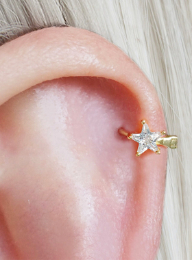 带钻星星耳骨环s925纯银皓石耳扣精致小耳圈圆圈耳环耳骨钉有耳洞