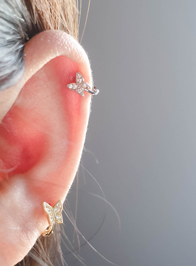 耳扣小耳圈耳骨环日韩蝴蝶银饰软骨耳饰耳环通体925纯银金色银色