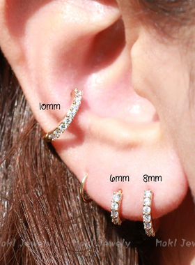 侧耳骨钉小耳夹带钻耳圈耳洞纯银耳环个性时尚气质玫瑰金百搭耳扣