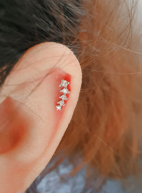 皓石耳钉通体925纯银耳蜗钉双头螺丝拧扣耳骨钉小众设计感ins耳饰