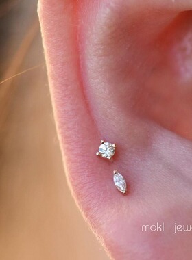 迷你皓石耳钉女钛钢螺丝拧扣耳骨钉新款潮多耳洞耳屏钉软骨钉