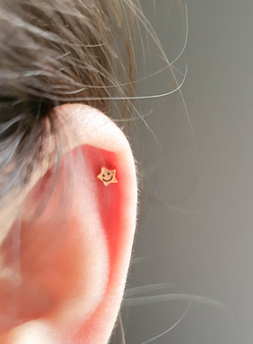 螺丝拧扣耳钉纯银双头笑脸小众耳骨钉养耳洞耳屏软骨耳饰耳蜗钉夏