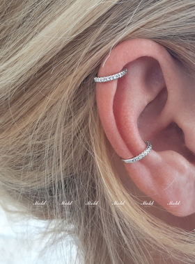 纯银无耳洞耳圈侧耳骨耳环耳夹新款耳骨夹潮甜美耳蜗超闪耳骨钉女