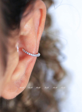 10mm带钻耳圈s925纯银精致耳扣耳侧小耳环银色耳骨环耳骨夹耳钉