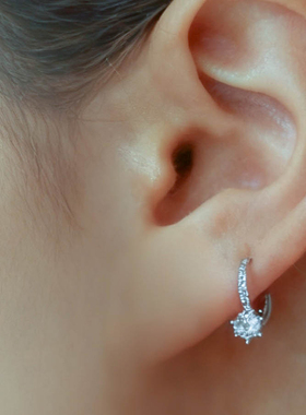 迷你耳圈通体925银锆石耳环耳骨小圆环闪亮皓石耳钉气质百搭耳饰