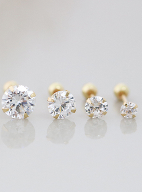 睡觉免摘纯银防过敏耳钉迷你长针耳骨钉短款螺丝拧扣女钻石闪水钻