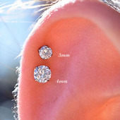 s925纯银皓石耳钉简约小巧螺丝拧扣耳骨钉2024年新款 潮耳饰单只女