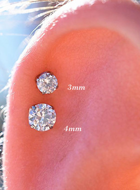 s925纯银皓石耳钉简约小巧螺丝拧扣耳骨钉2024年新款潮耳饰单只女