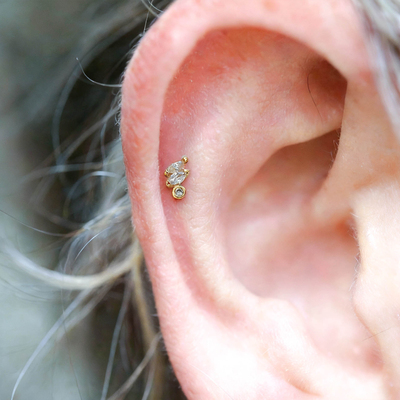 F136钛合金金色镶钻耳骨钉百搭