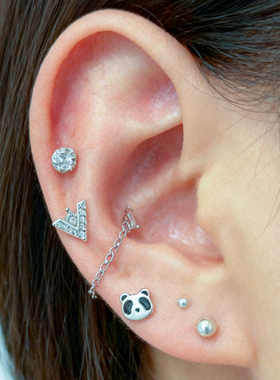 一周组合款~通体纯银叠戴耳钉养耳洞简约百搭耳饰小众设计耳骨钉