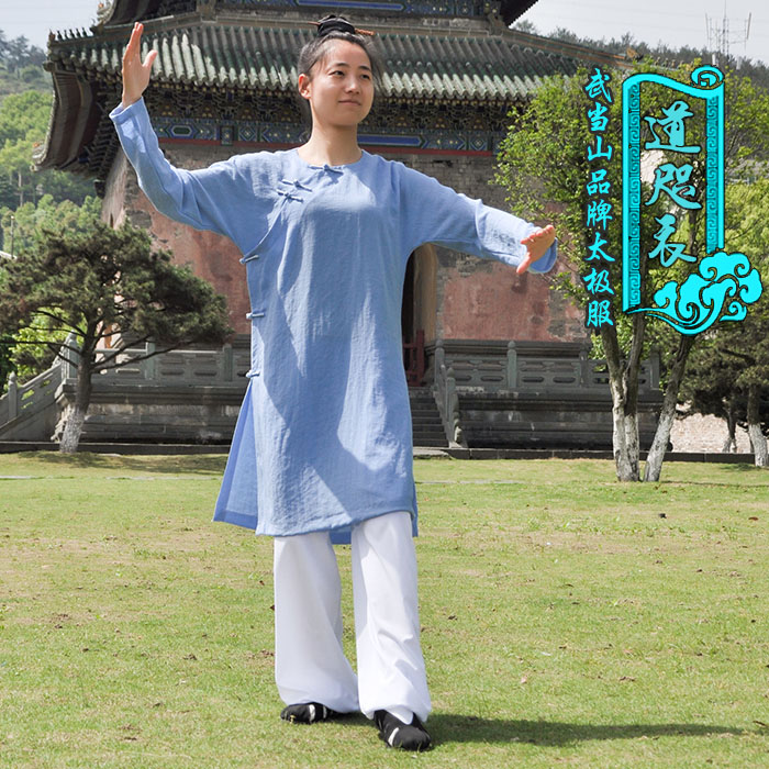 中式斜襟风女棉麻练功服太极古装